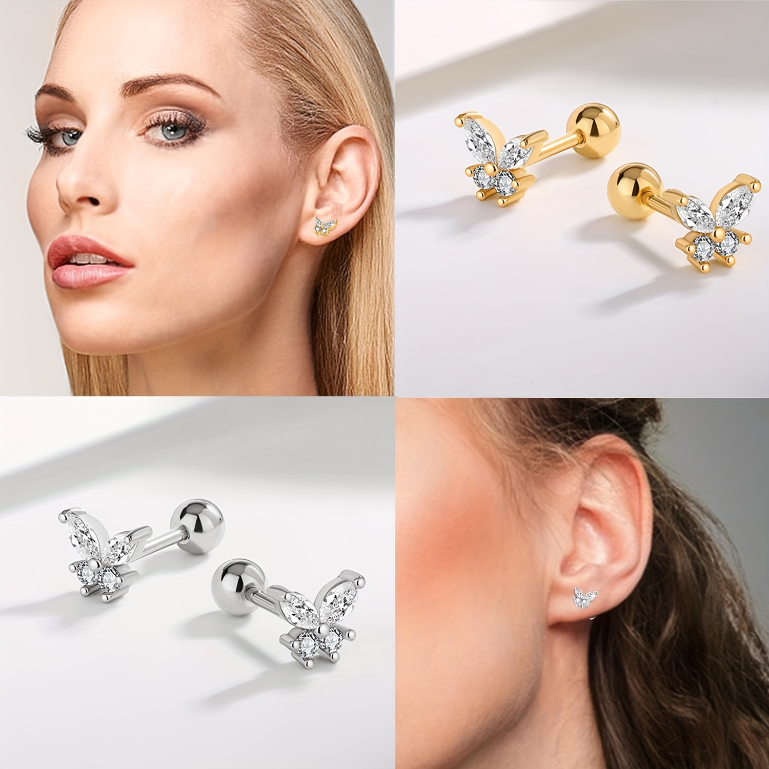Small Butterfly Cubic Synthetic Zirconia Ear Bone Studs
